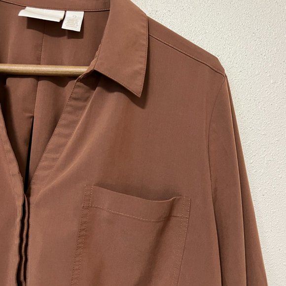 Chico's chocolate brown blouse size 2 (regular size 12) excellent, pre-owned - Picture 6 of 11